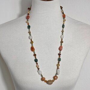Vintage Beggars Bead Necklace Irregular Shaped Semi-Precious Stones Bead Spacers